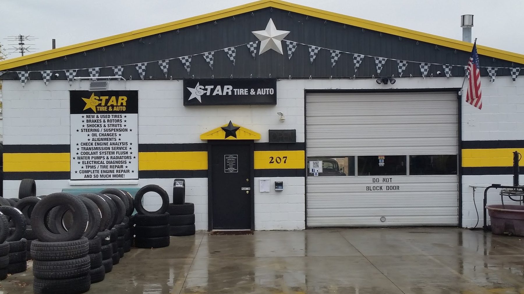 Star Tire & Automotive storefront at 207 S Star Rd with the star sign
